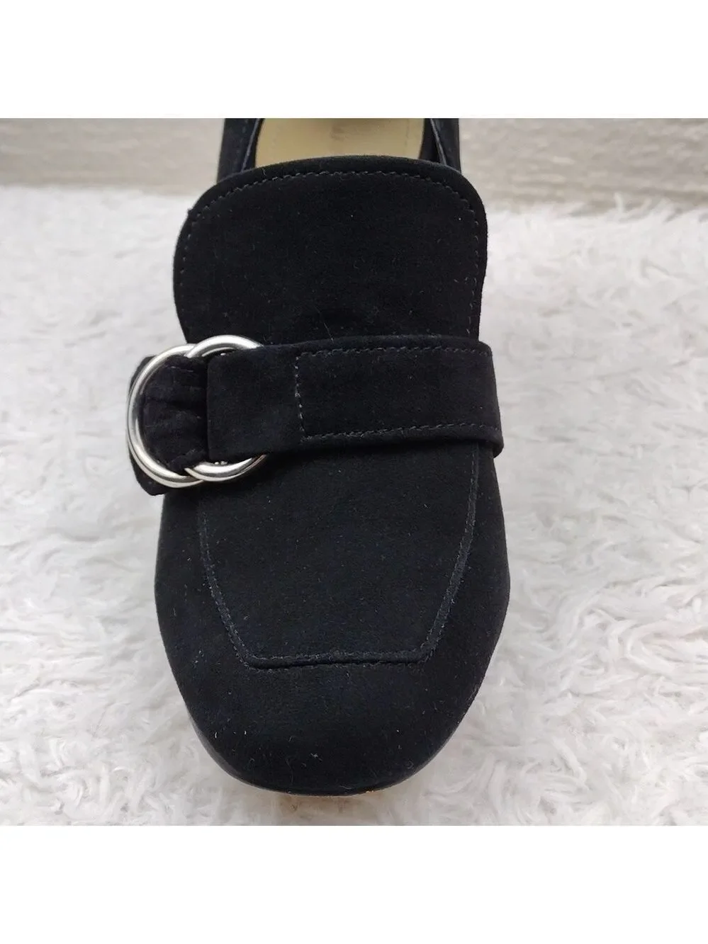 Marc Fisher Caila Black Suede Upper Round Toe Block High Heel Slip On Shoe